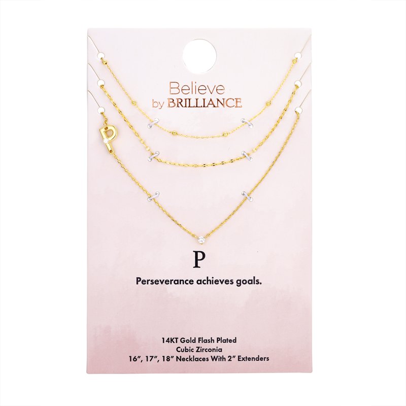 Gold Flash Plated Initial Necklace Set with Cubic Zirconia - Multiple Letters