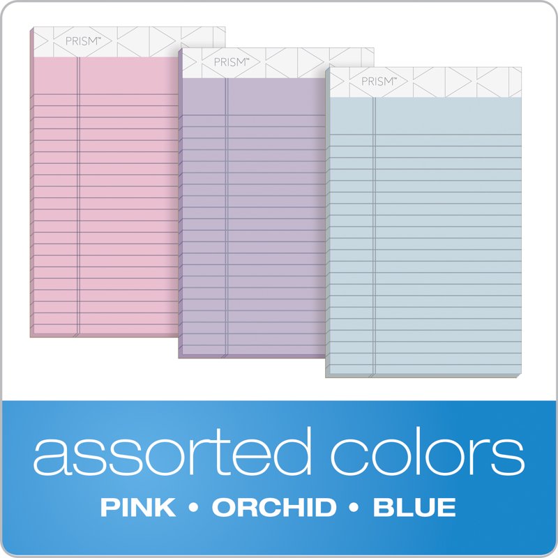 Prism Writing Pads 5x8 Inches Assorted Colors 50 Sheets 6 Pack - Office & School Supplies