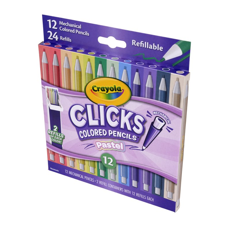 Pastel 12-Color Mechanical Colored Pencil Set with 24 Refills - 2.0mm Clicker Pencils (Variation: Pastel)