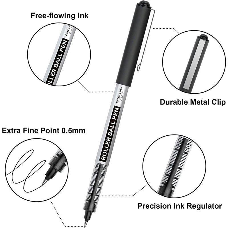 Rollerball Pens Set 25 Pack Fine Point Liquid Ink for Writing & Journaling