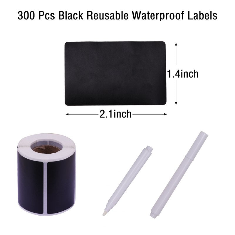 Reusable Waterproof Chalkboard Labels with Markers - 300 Pack for Jars Bins & Organization