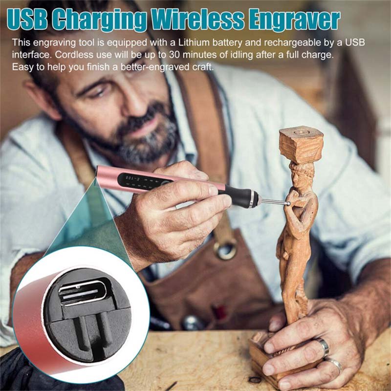 Wireless Electric Engraving Pen Kit with 30 Bits - Portable Jewelry, Wood, Metal & Glass Etching Tool