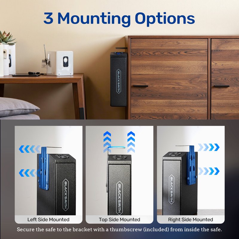 Biometric Gun Safe with App Control Wall Mount Pistol Locker Black
