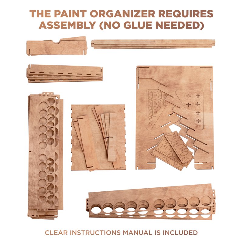 Wooden Paint Rack with 74 Bottle Capacity, Brush Holes & Storage Cabinets