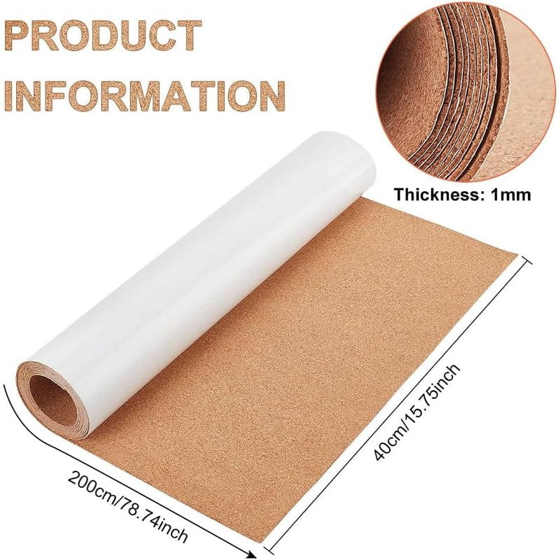 Self-Adhesive Cork Roll for DIY Wall Decor & Craft Projects 78x16 Inch