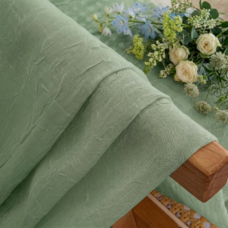 Sage Green Crushed Valance Curtains 2 Pack - 42x14 Inches, Rod Pocket, Lightweight Window Drape