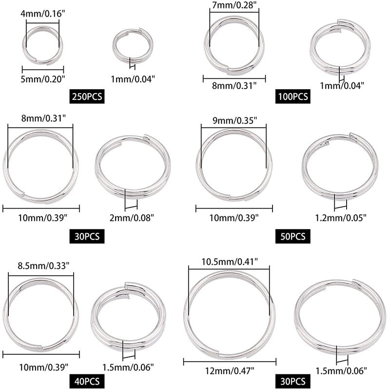 Stainless Steel Jump Rings Set for Jewelry Making - 6 Sizes, 500 Pcs