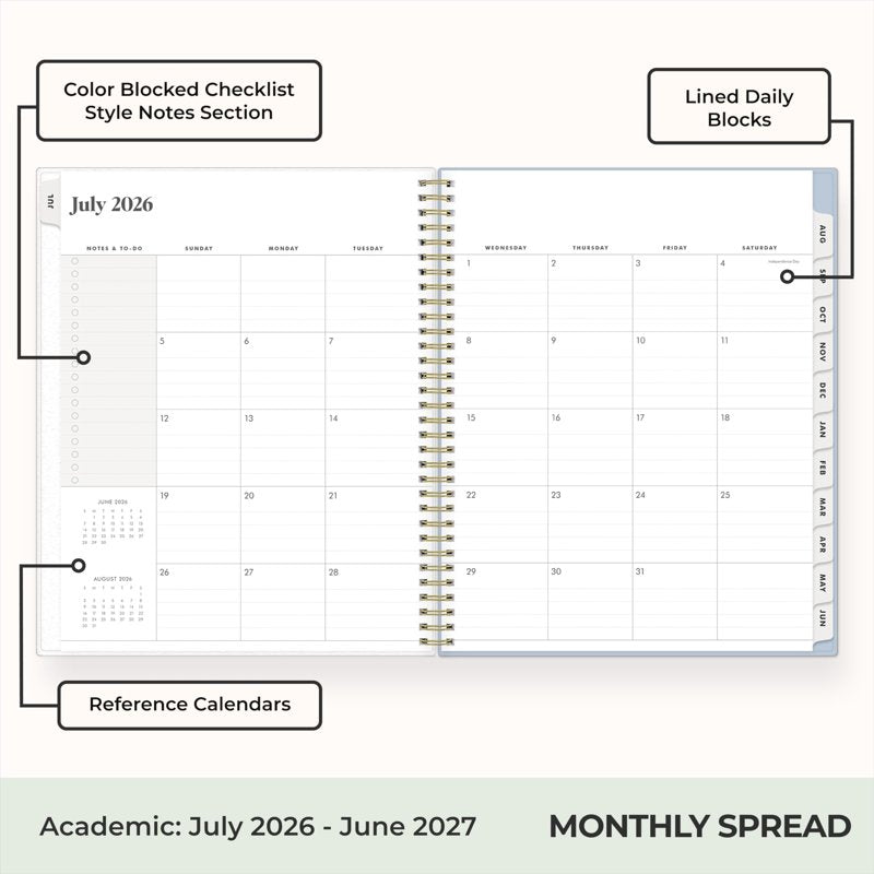 Academic Year Planner Calendar 2026-2027 Weekly Monthly Organizer - Blue Sky