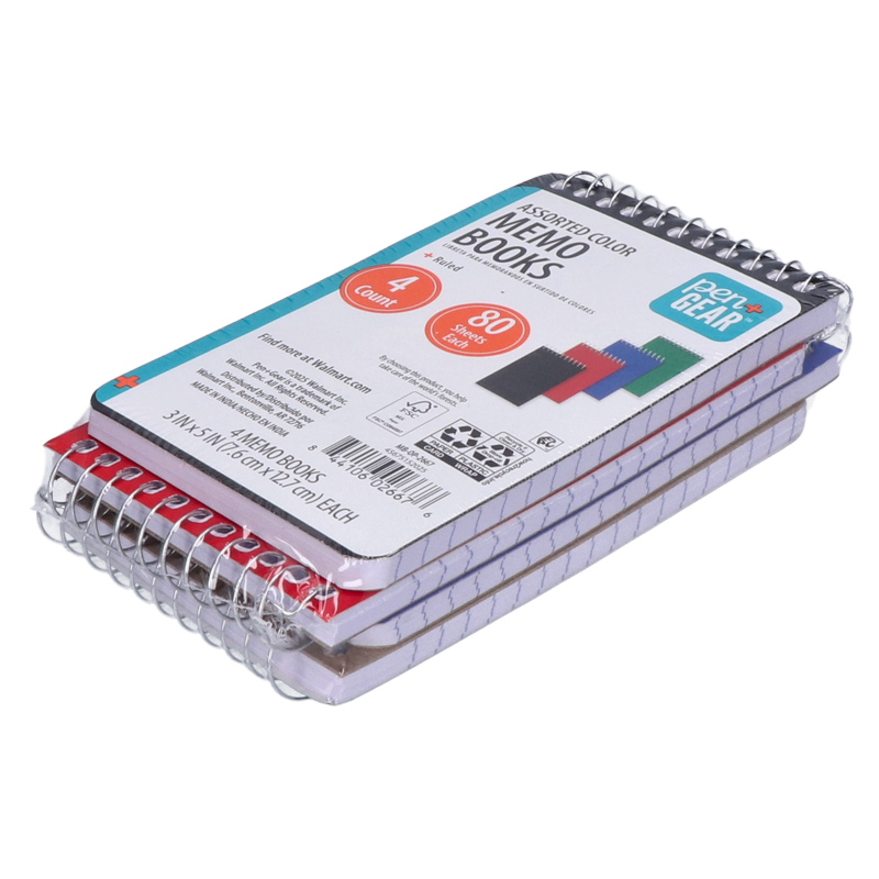 4 Pack Spiral Bound Ruled Memo Books 3 x 5 Inches - College & Office Supplies