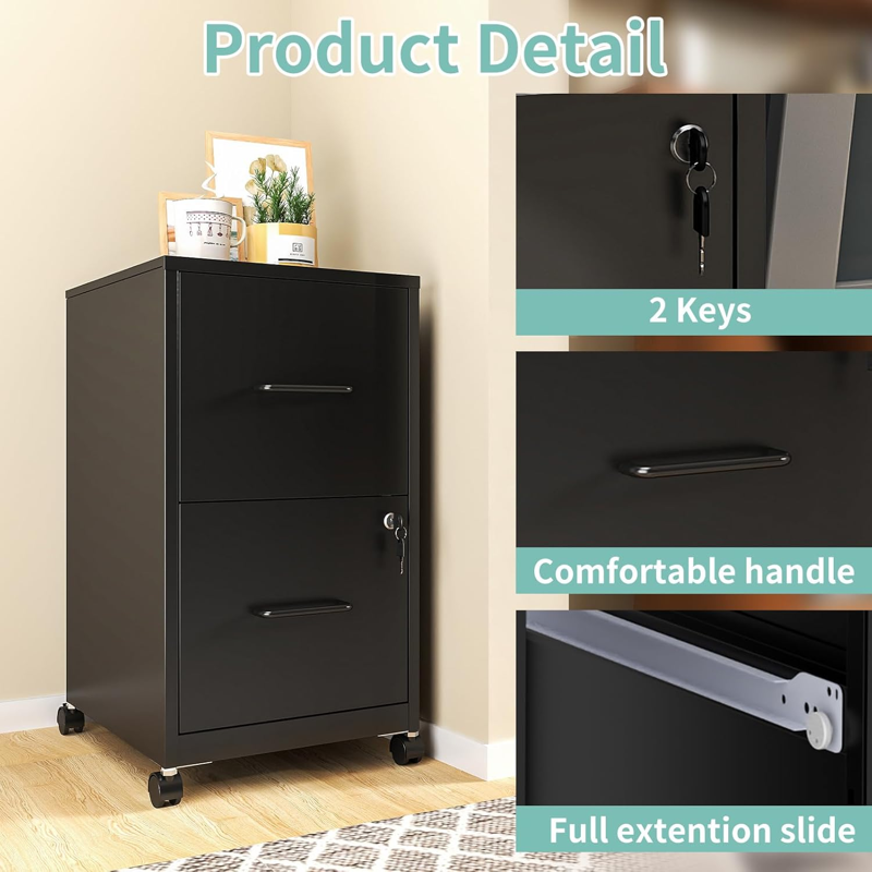 Vertical Locking File Cabinet with 2 Drawers - Metal Office Storage