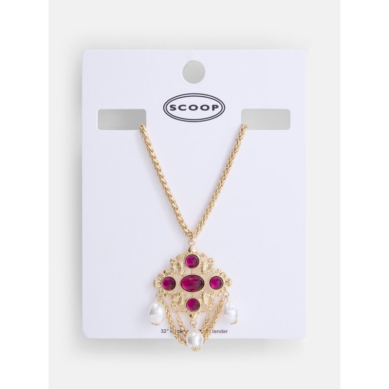 Gold Tone Chandelier Pendant Necklace for Women - Long Heirloom-Inspired Jewelry