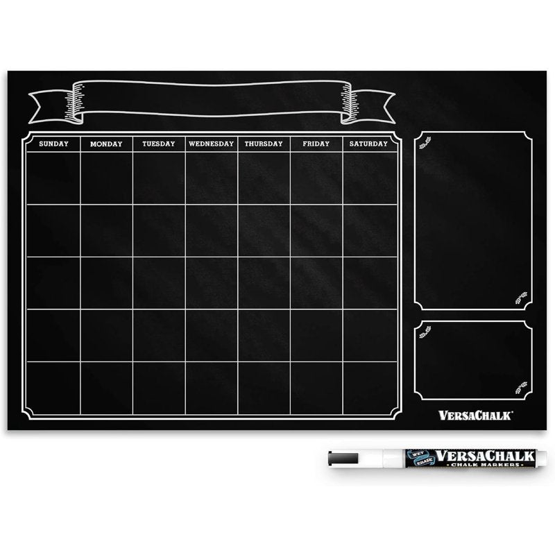 Vinyl Chalkboard Wall Calendar 24x36 with White Chalk Marker - Organize Stylishly