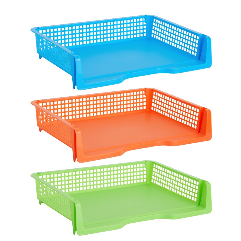 Rainbow Classroom Paper Organizer Trays Set of 6 - Plastic Desk Baskets