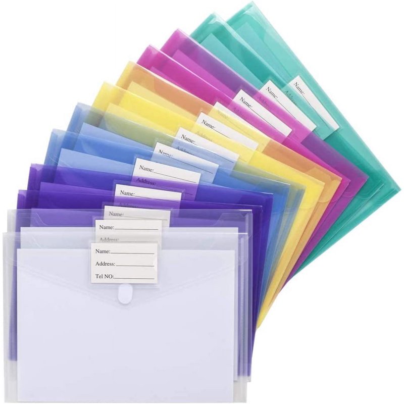 24 Pack Clear Plastic Envelope Folders A4 US Letter Waterproof Document Storage