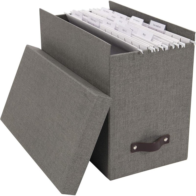 Bigso John Desktop File Storage Box with Handle - Grey, Letter Size Organizer