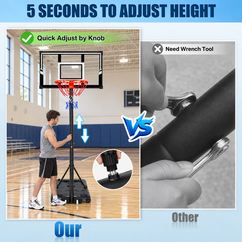 Portable Adjustable Basketball Hoop with PE Backboard for Outdoor & Indoor Play