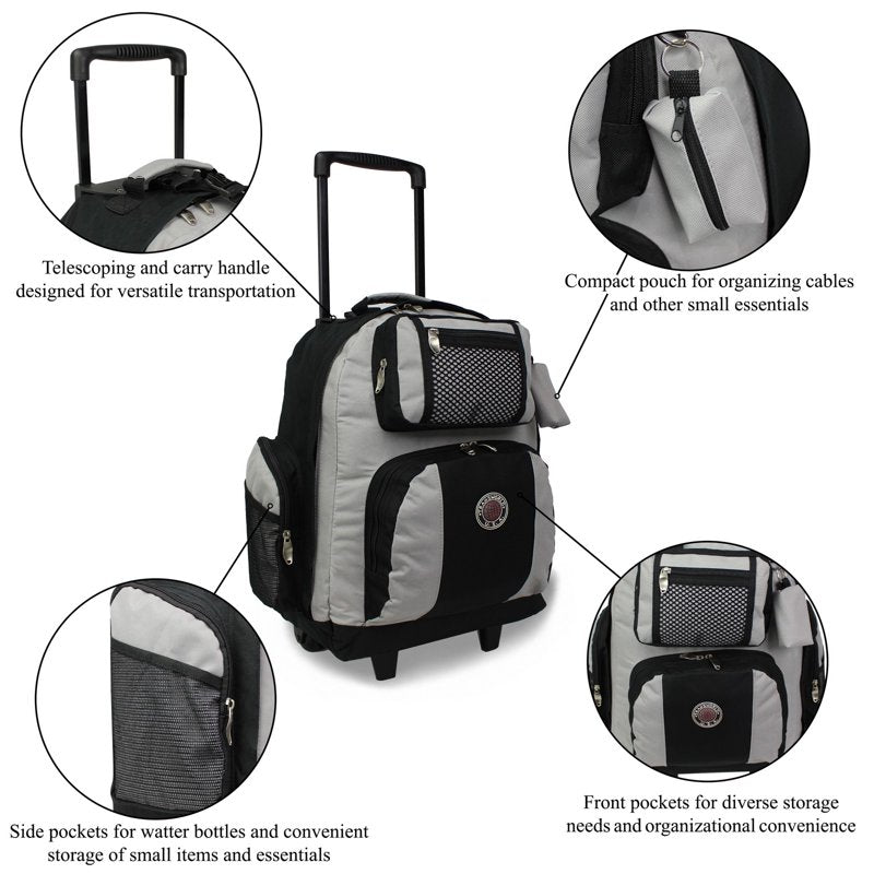 22-Inch Rolling Backpack Carry-On Suitcase with Convertible Backpack Function