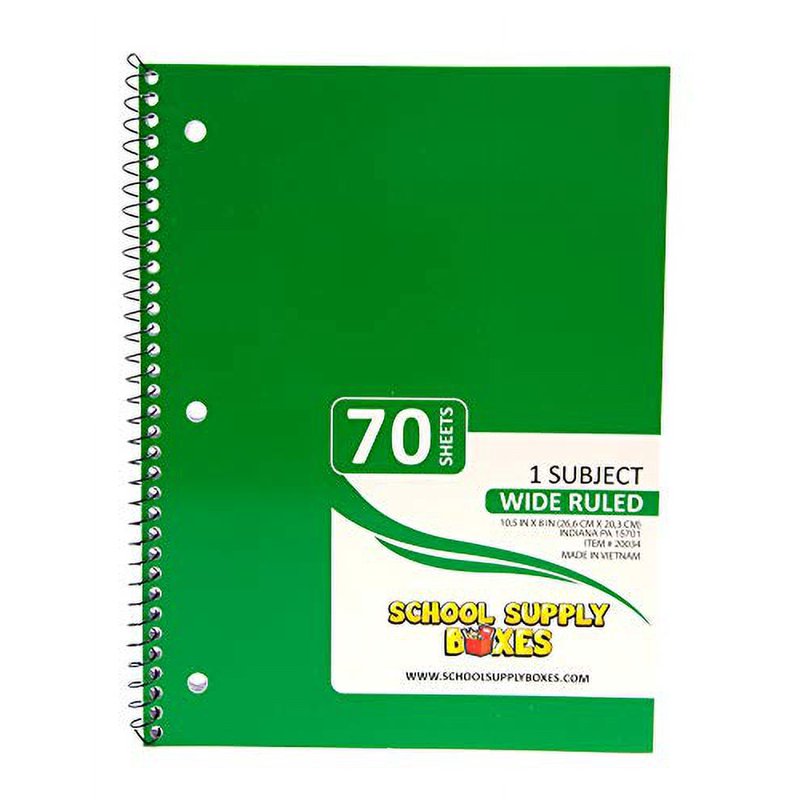 School Supply Spiral Notebook Set - 5 Pack Wide Ruled Assorted Colors