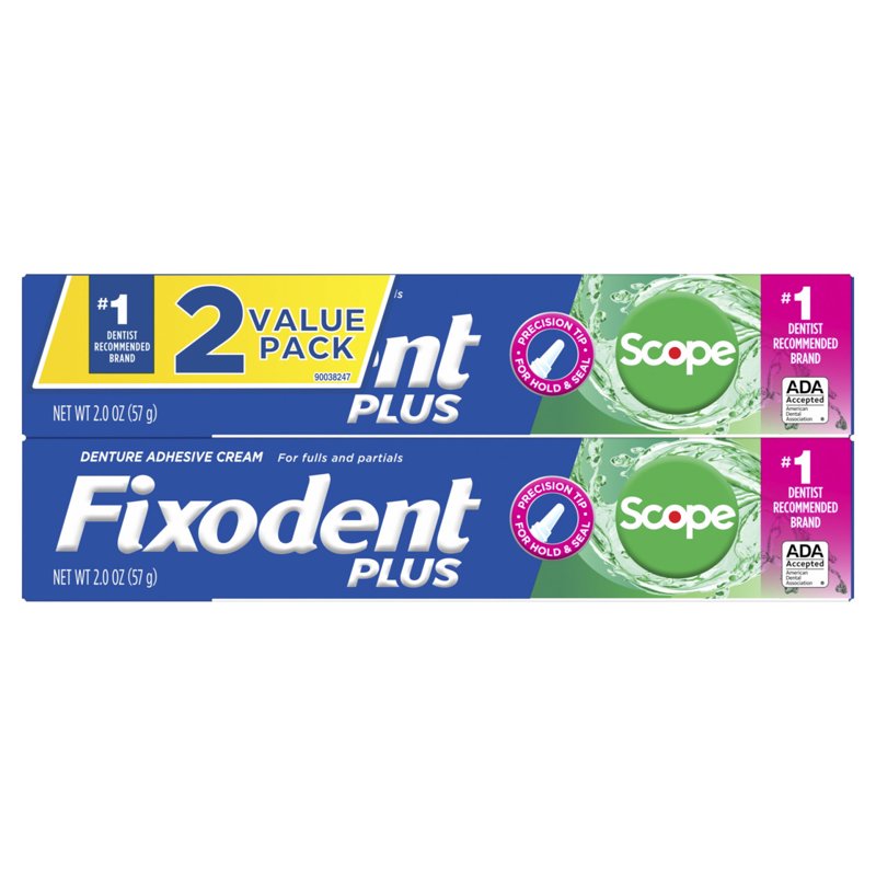 Denture Adhesive Cream with Fresh Breath & Precise Application - 2 Pack