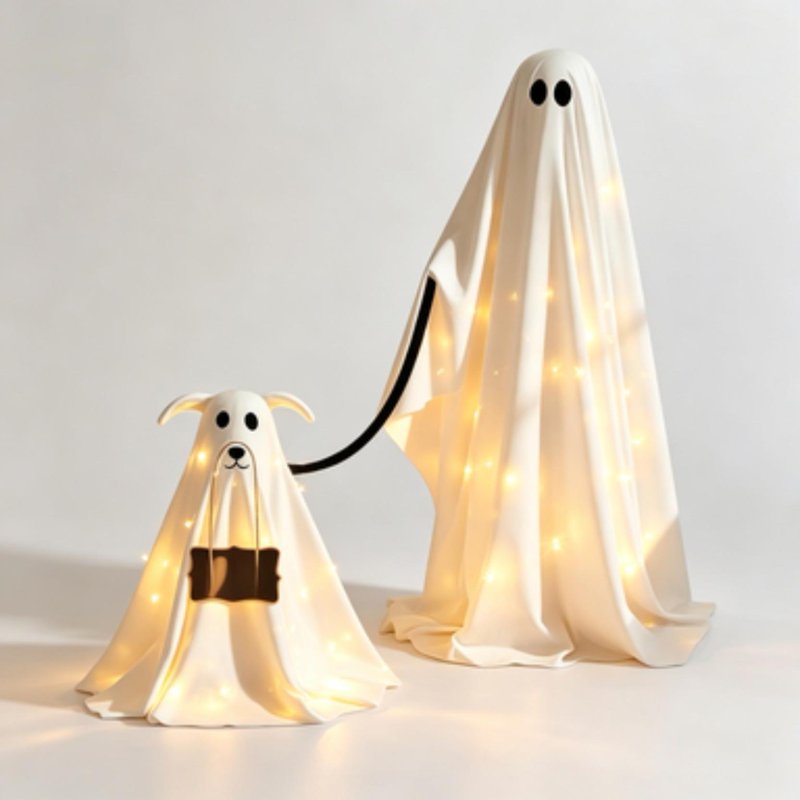 Halloween Ghost Decorations Set - Standing Fabric Ghosts for Indoor Outdoor Porch & Mantel