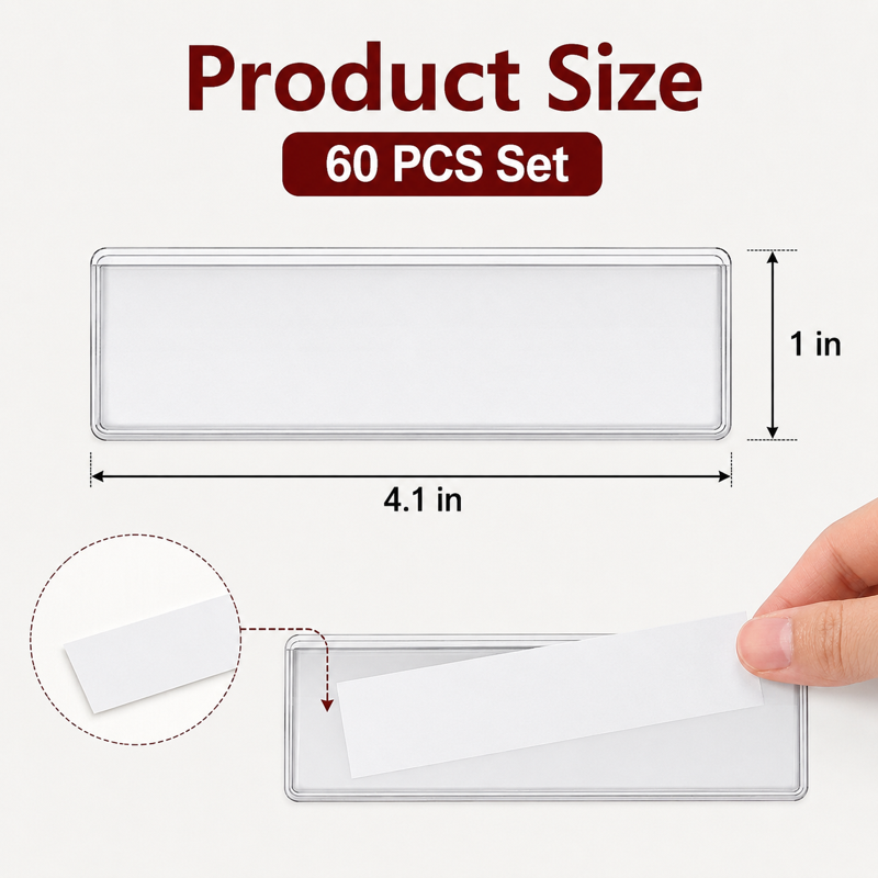 Clear Adhesive Shelf Label Holders for Organization - Pack of 60