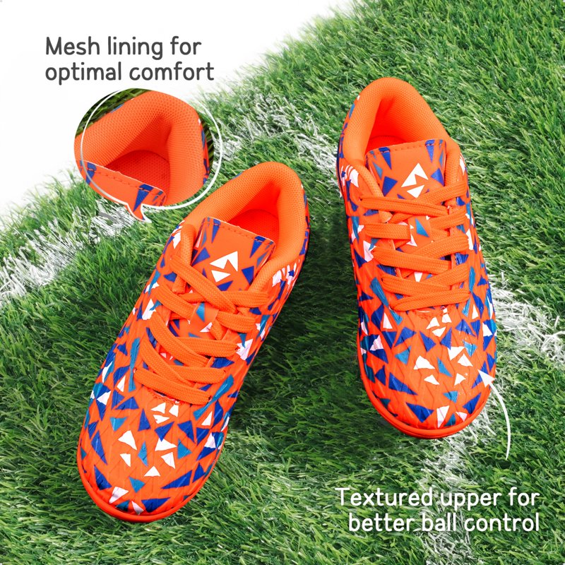 Dream Pairs Kids Turf Cleats - Lace-Up Indoor Soccer Shoes (11, Orange/Blue)