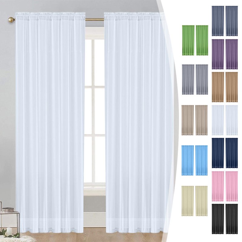 Nkmbld Solid Color Double-String Polyester Curtains for Living Room and Bedroom - Blue