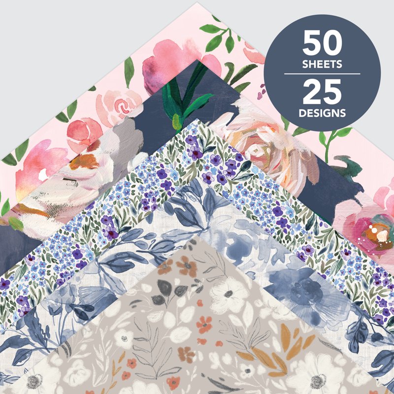 Floral Scrapbook Paper Pad - 50 Sheets, 25 Designs, 12x12 Inch