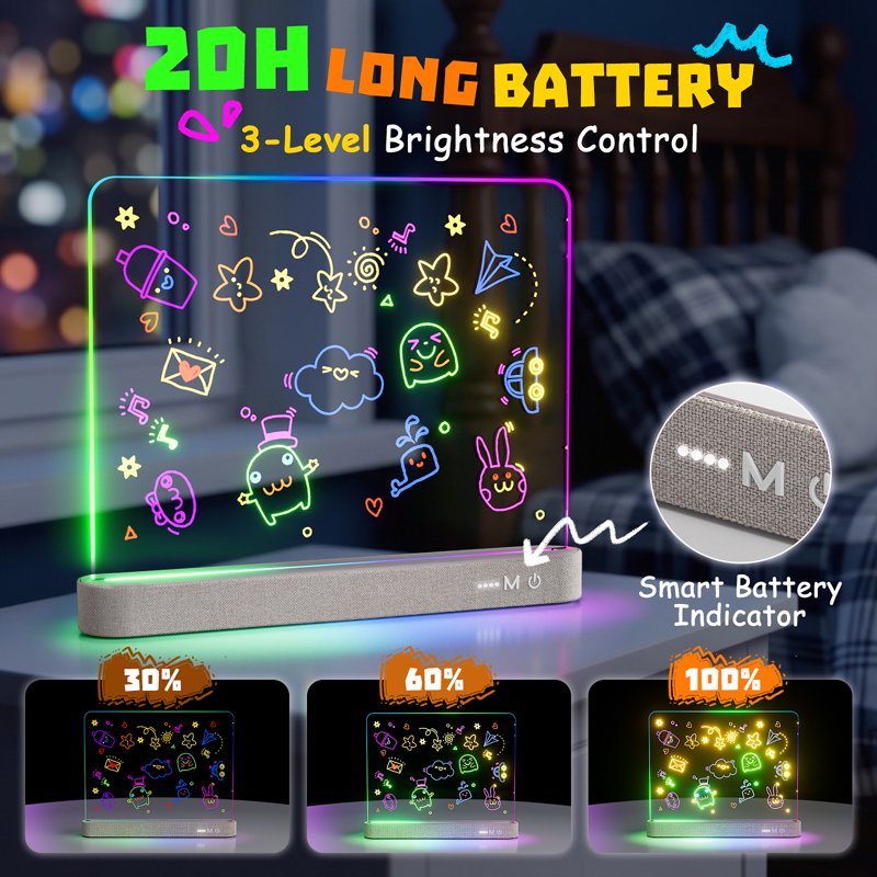 Rechargeable LED Drawing Board for Kids 16-Inch with Light Effects & Detachable Acrylic