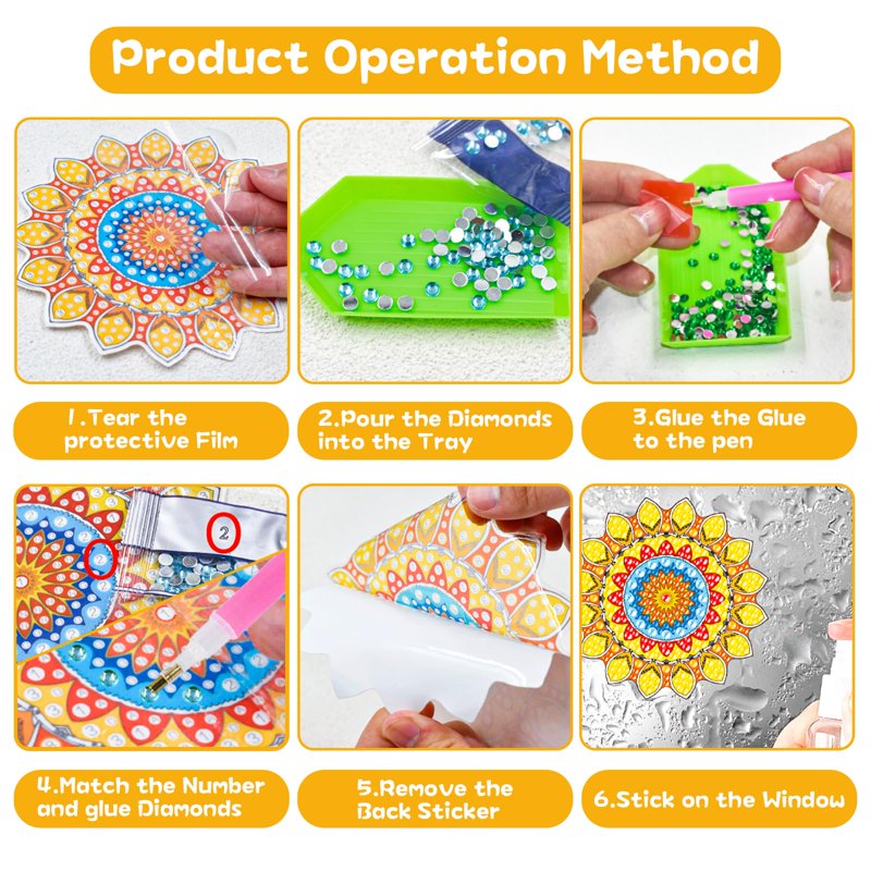 Diamond Painting Kit for Kids - 6 Mandala Suncatchers with 3D Mosaic Art