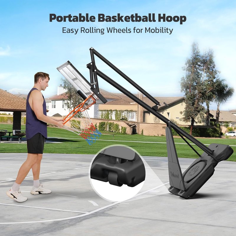 Portable Basketball Hoop System with Adjustable Height 5.25-10FT, Shatterproof Backboard