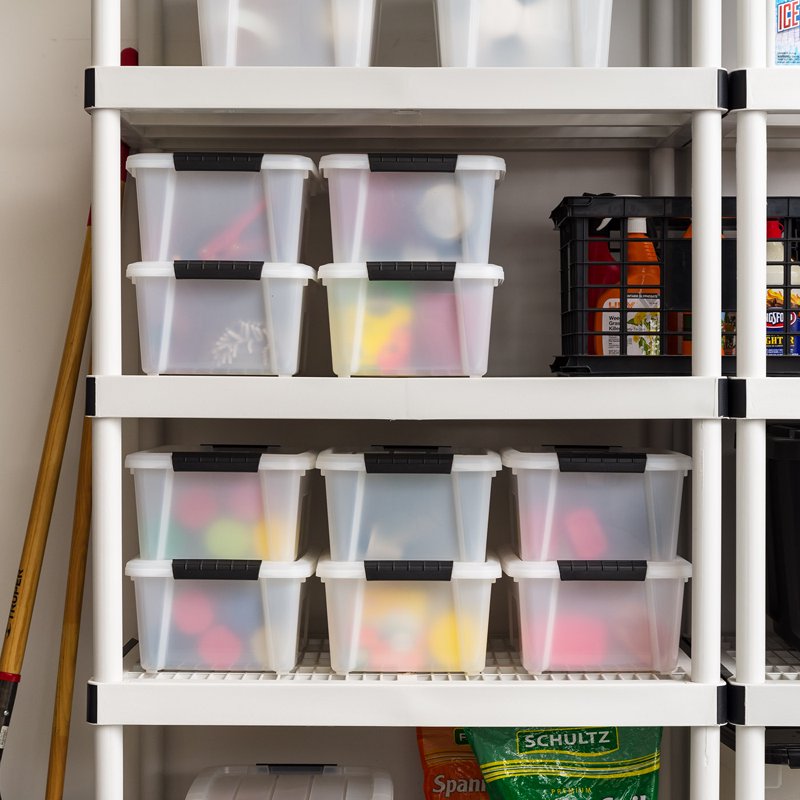 Stackable Plastic Storage Bins with Lids and Buckles, 8-Pack