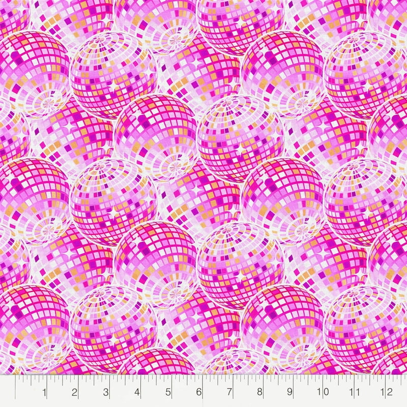 Pink Cotton Disco Ball Fabric — 42 Inch Wide for Sewing & Crafts