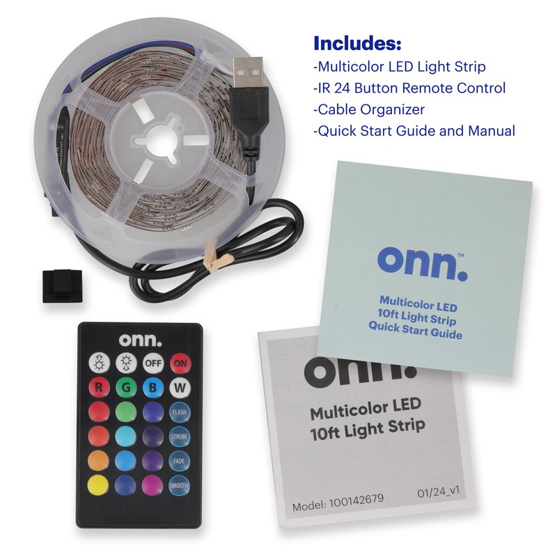 Multicolor LED Light Strip 10FT with Remote Control, RGB Color Changing, Cuttable & Peel-and-Stick