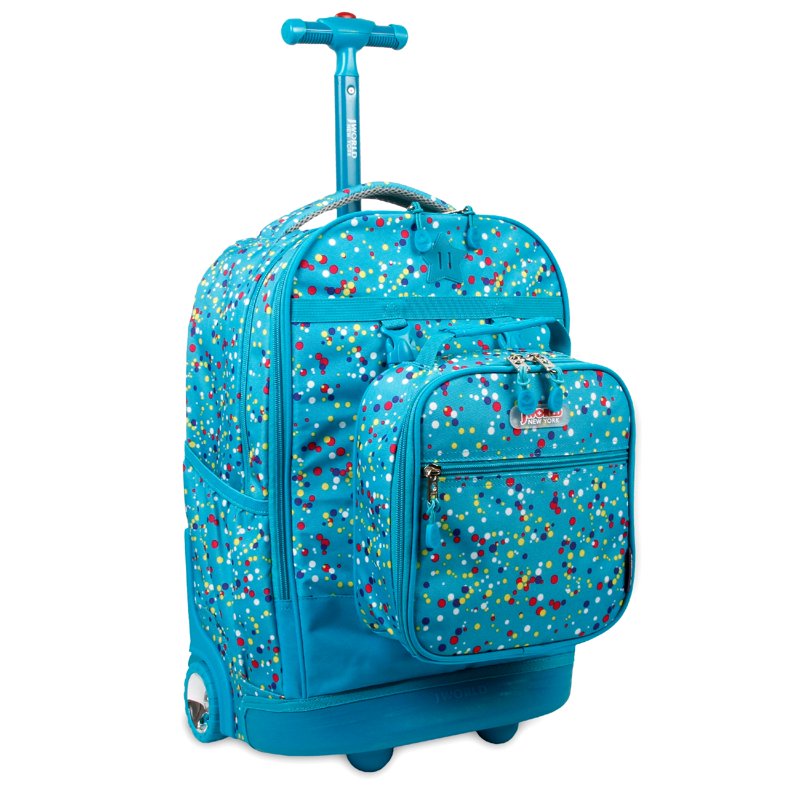 Kids 18-Inch Rolling Backpack with Detachable Lunch Box Set - Color Dots