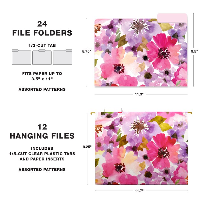 Deluxe Hanging File Folder Kit with Metal Basket - Office & Home Organization