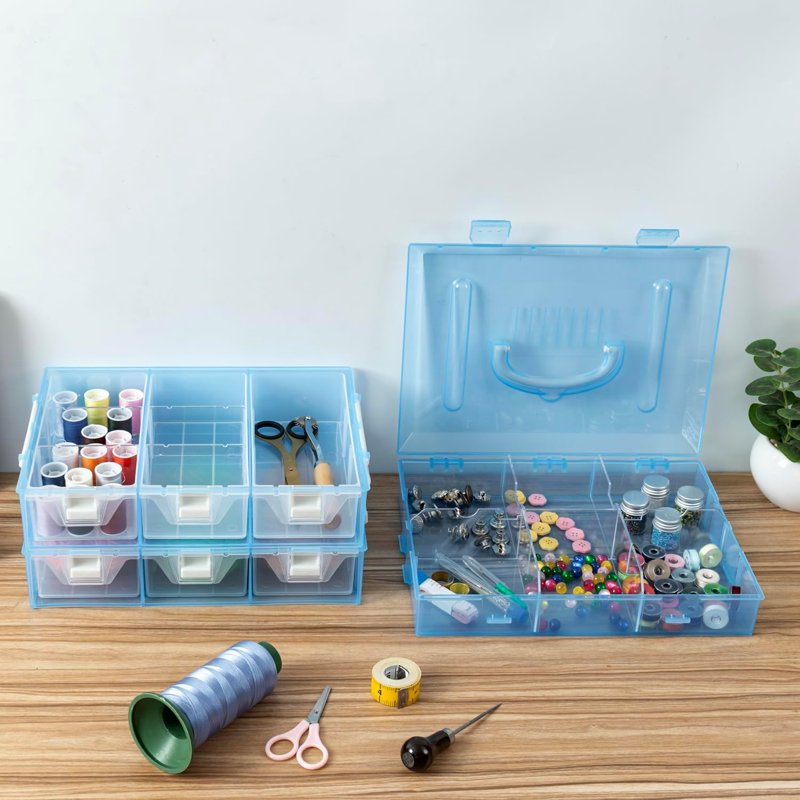 Sky Blue Craft Storage Organizer Case with 24 Adjustable Compartments & 6 Drawers