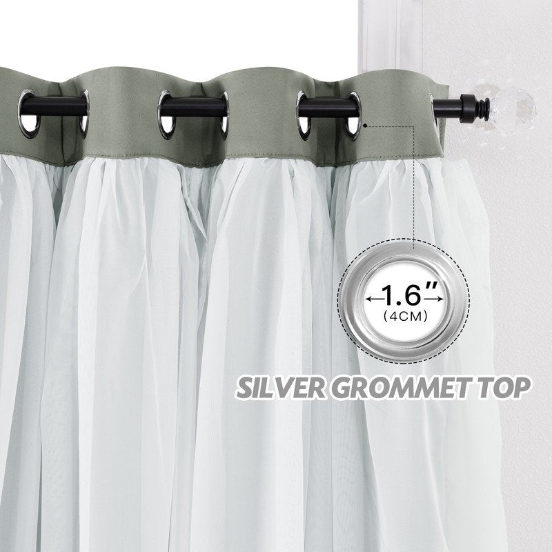 Double Layer Blackout Curtains for Bedroom Room Darkening Drapes Set of 2