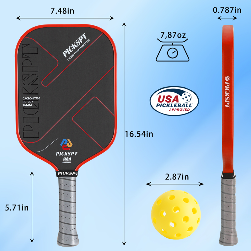 Orange 2-Paddle Pickleball Set, USAPA Approved, 16mm Carbon Fiber Core