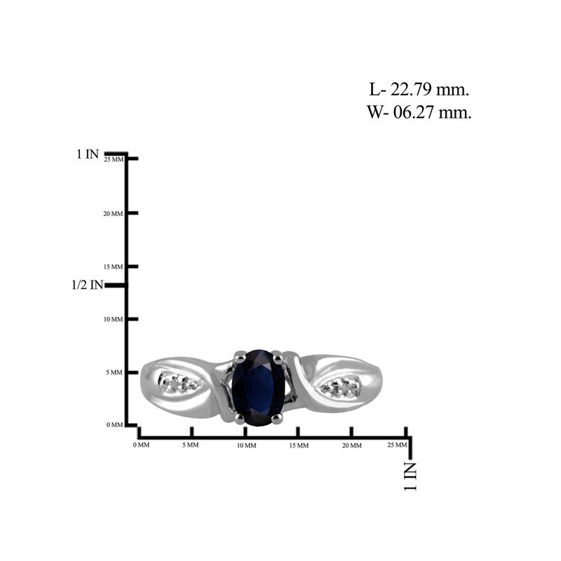 Genuine Sapphire Birthstone Ring 0.65 Carat Silver with White Diamond Accent