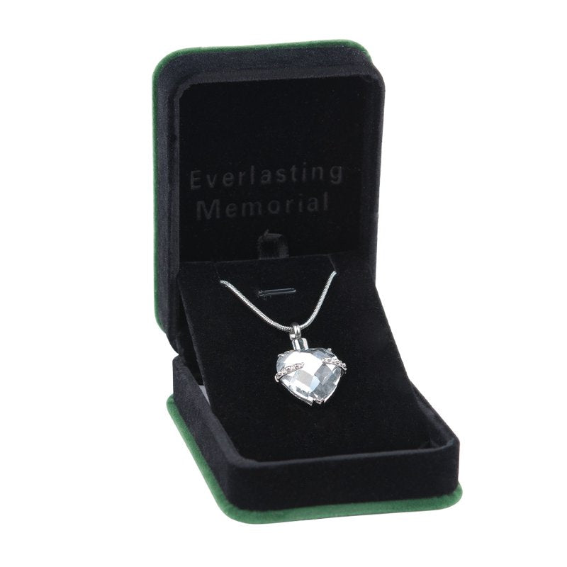 Heart Cremation Urn Necklace for Ashes with Birthstone Crystal Pendant and Velvet Box
