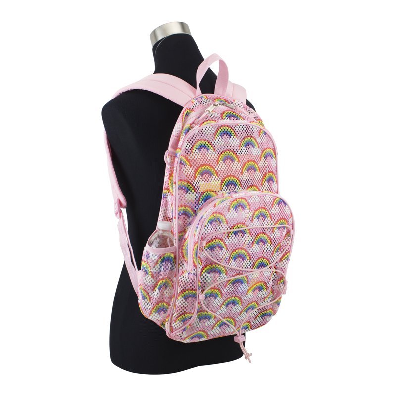 Unisex Mesh Bungee Backpack with Padded Shoulder Straps - Rainbow Print