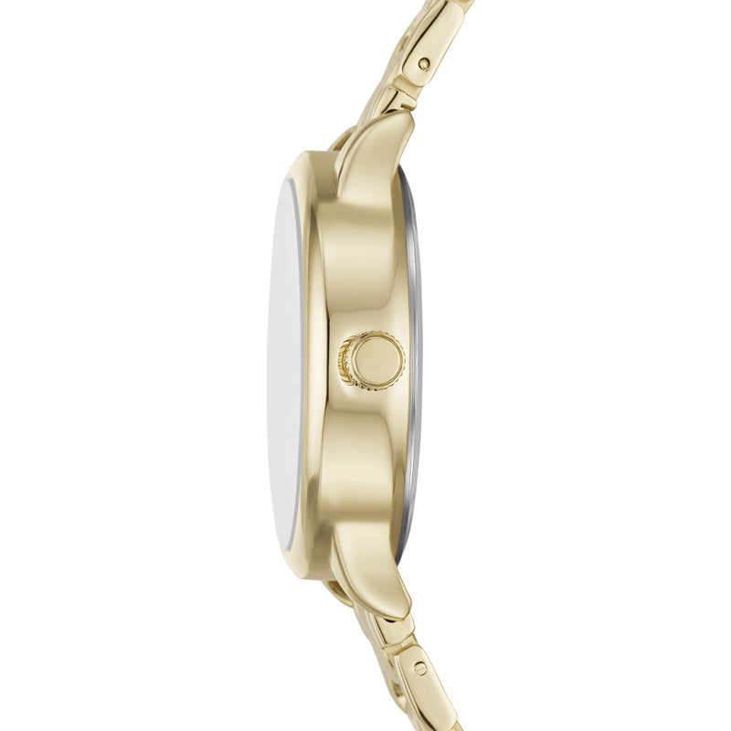 Women's Gold Tone Watch Set with Crystal Dial and 3-Link Bracelet