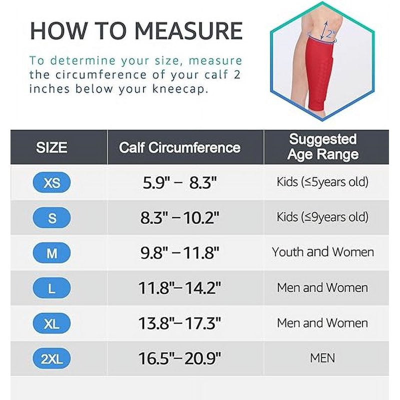 Shin Guards for Kids Adults with Honeycomb EVA Padding, Calf Compression Sleeve - XL, Red