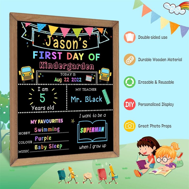Double-Sided Wooden Chalkboard Sign for Back to School 10x11 Inches