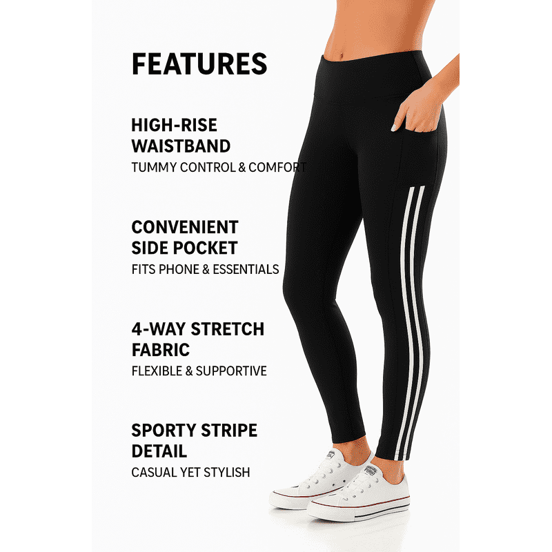 High Waist Active Leggings for Women with Side Pockets & Tech Storage