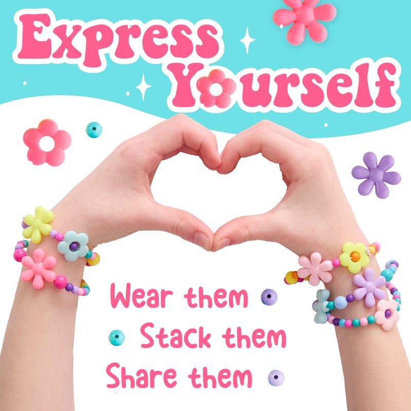 Beaded Flower Bracelet Kit for Kids - Make 5 Colorful DIY Friendship Bracelets