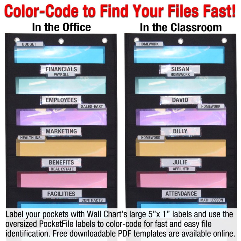 Heavy Duty Wall Chart Filing System with 30 Pockets & Labels - Office & Classroom Organizer