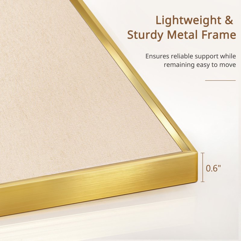 Linen Bulletin Board with Gold Frame - Wall Cork & Fabric Organizer