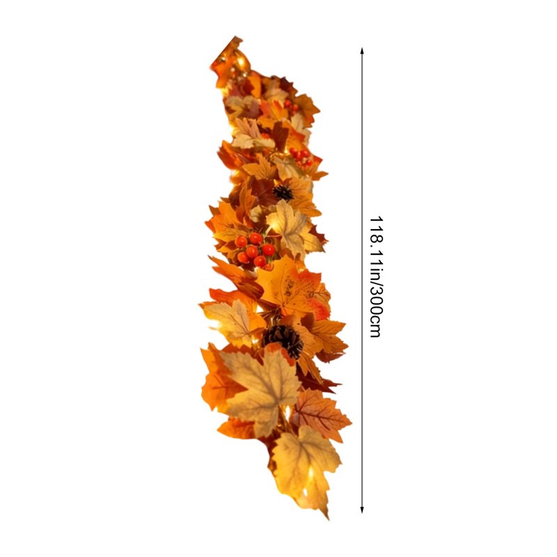 Lighted Maple Leaf Vine Garland - 118 Inch Autumn Halloween Thanksgiving Decor